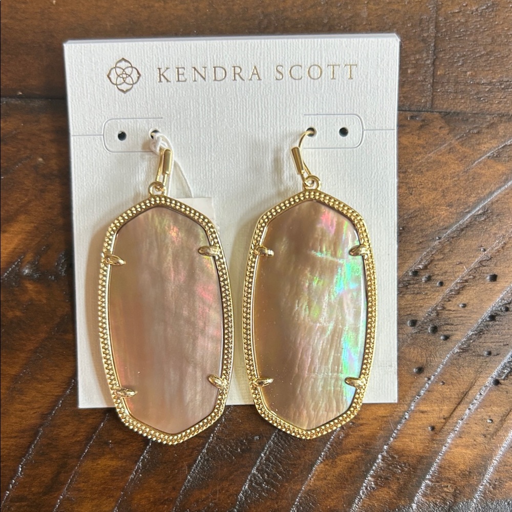 NWOT Kendra Scott Gold and Iridescent Drop Earrings (with box and dust bag)